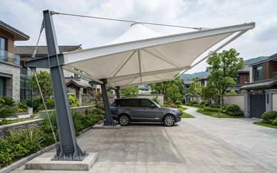 顺德高档别墅社区 私享单侧悬臂张拉膜车棚 - 全景主图 缩略图